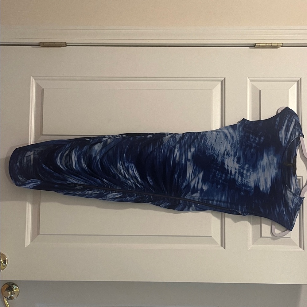 BCBGMaxAzria Blue and White Midi Dress